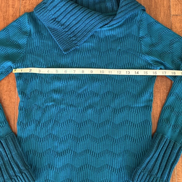 Teal Split Collar Mock Turtleneck - Picture 2 of 13